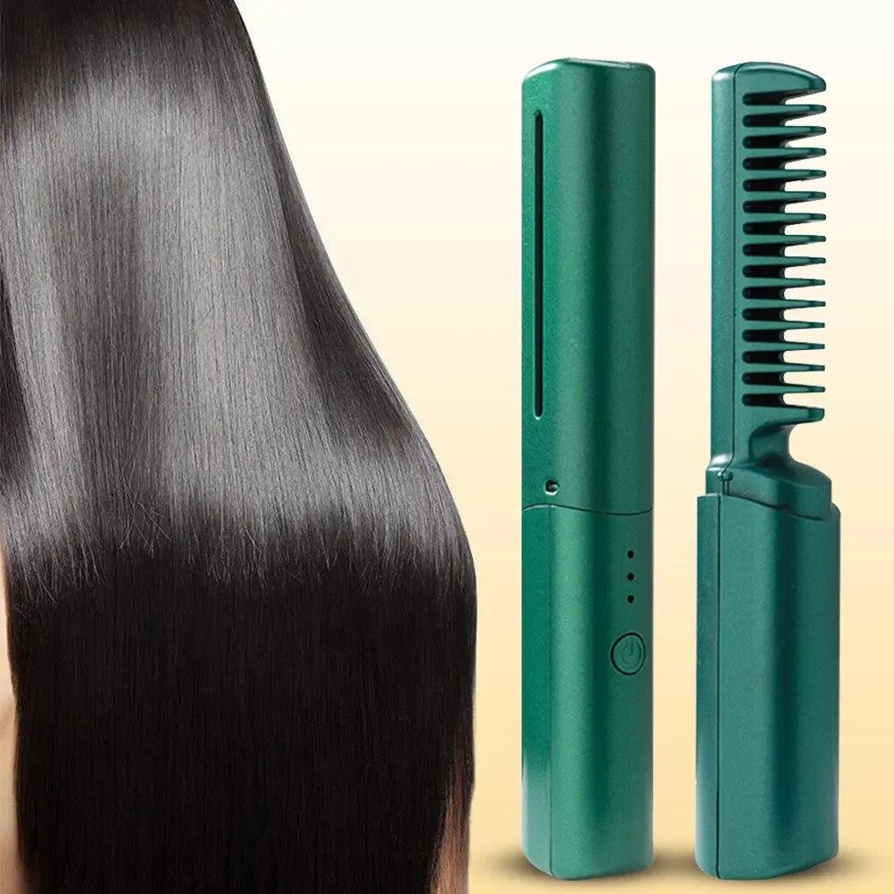 2 In 1 Lazy Straightener Hair Hot Comb Portable Mini USB Rechargeable Hair Straightener Fast Heating Hair Styling Tools
