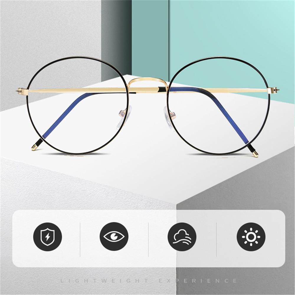 Men Round Computer Anti-Blue Light Eyeglasses Eyeglasses Protection Metal Glasses Ultra Light Frame