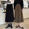 Длинная женская юбка с высокой талией, А-силуэт, эластичная, плиссированная, длиной до икры, однотонная, простая, классическая, женская, тонкая, летняя юбка Y2k