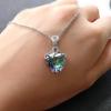 Colorful Heart-Shaped Imitation Tourmaline Love Pendant Necklace, European and American Style, Platinum-Plated Gemstone.
