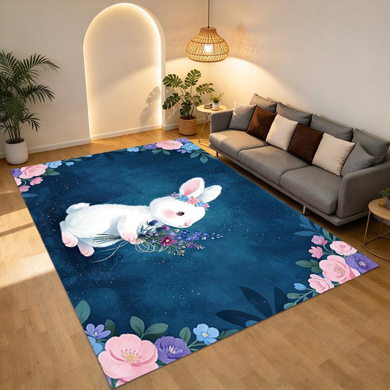 Floral Bunny Living Room Nonslip Area Rug Soft Carpet For Bedroom Game Playroom Sofa Office Home Decor Doormat Christmas Gift C929279