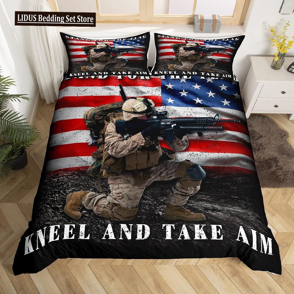 American Soldier Duvet Cover Set Twin For Boys Teens, American Flag Comforter Cover Set,Airplane Quilt Bedding Sets Queen Size