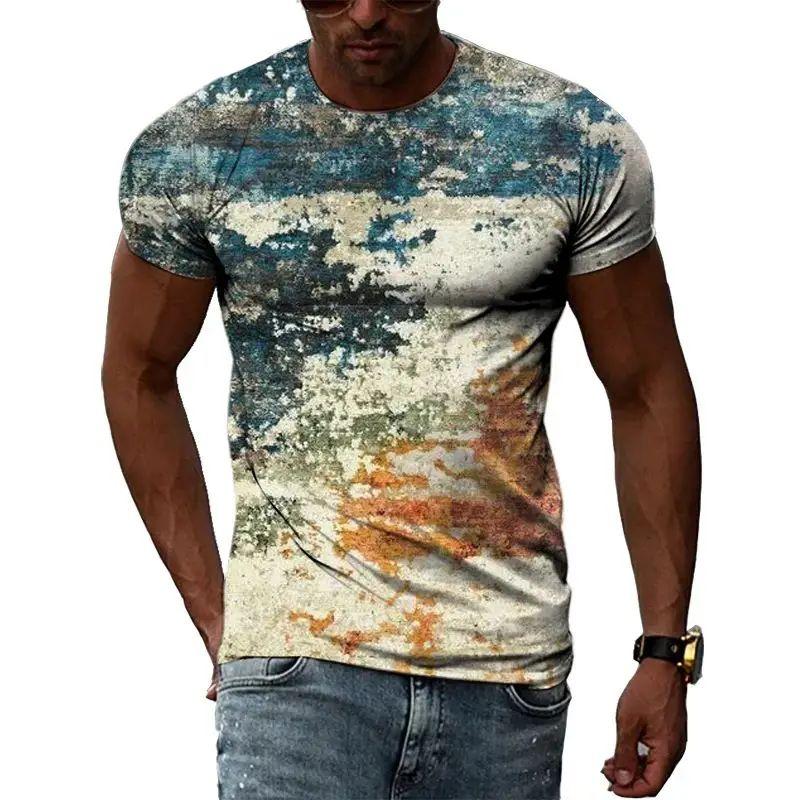Летняя мужская повседневная модная футболка с нерегулярным узором с 3d принтом и круглым воротником с коротким рукавом, уличная свободная одежда больших размеров, дышащий топ