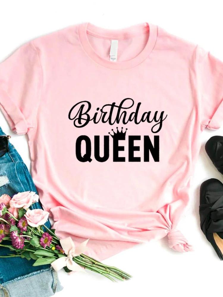 Футболка с принтом королевы дня рождения, женская футболка с коротким рукавом и круглым вырезом, свободная женская футболка, женская модная футболка, топы, одежда, женские футболки