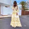 Fashion Women's New Long Print V-neck Long Sleeved Dress with Temperament