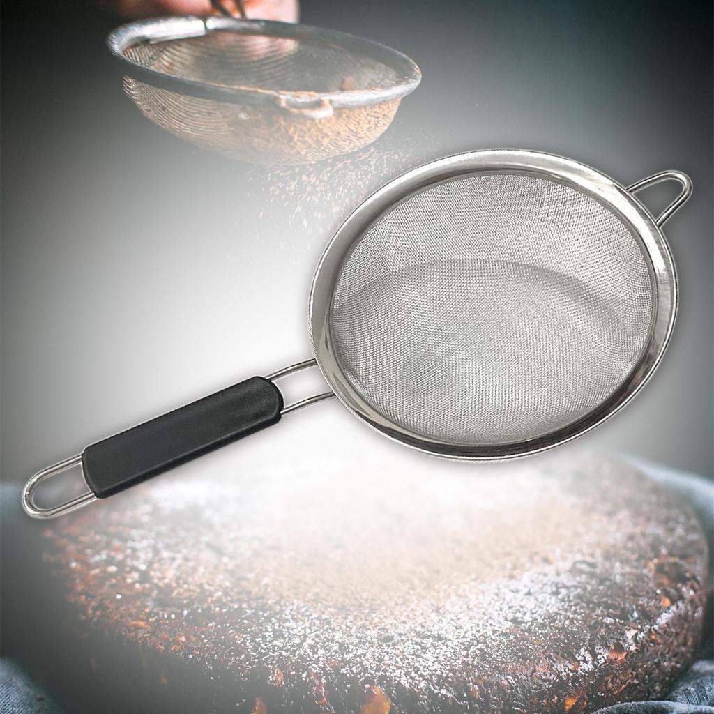 Professional stainless steel fine-mesh filter non-slip heat-insulated handle black