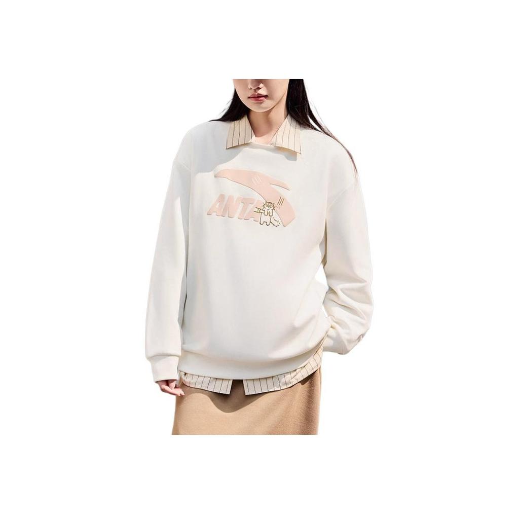 Anta Comfortable Casual Simple Round Neck Pullover Sweatshirt Women Sweatshirt Ivory-White 962518715-1