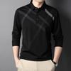 Spring New Long-sleeved T-shirt for Men with Mulberry Silk Stripes Casual Lapel Polo Shirt