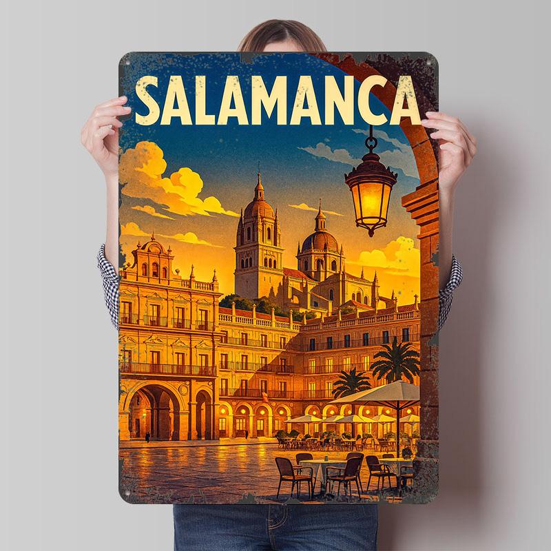 Salamanca Cityscape Travel Tinplate Poster Customized Wall Art Vintage Retro Metal Signs for Decoration At Home Decor Items Room