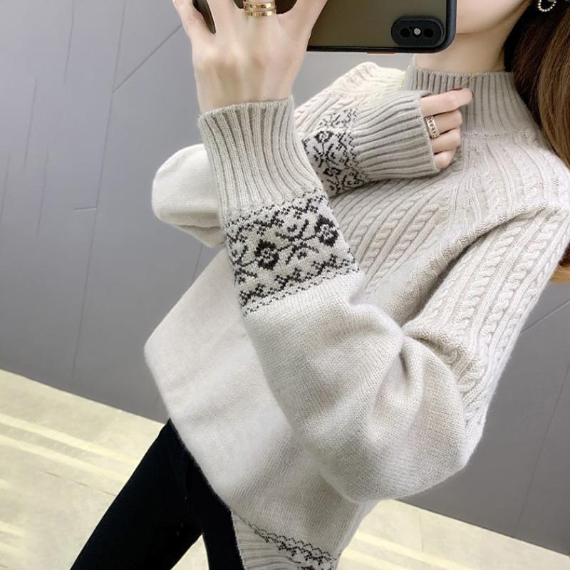 Женский свитер Осень Зима Утепленный пуловер Теплый вязаный в полоску с круглым вырезом Базовый слой Эластичный с длинным рукавом Оверсайз Джемпер Топы