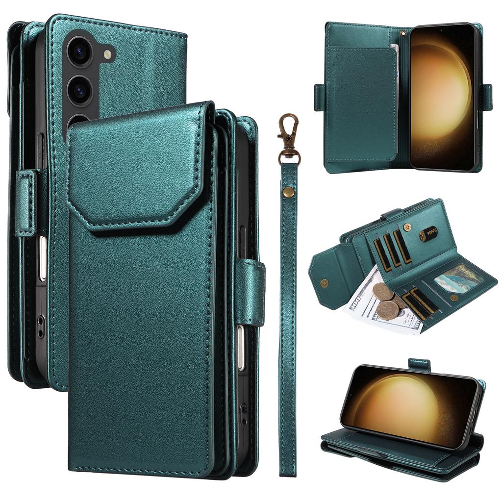 For Samsung Galaxy S23+ Case with Multi-Card Holder and Strap PU Leather Phone Cover Stand