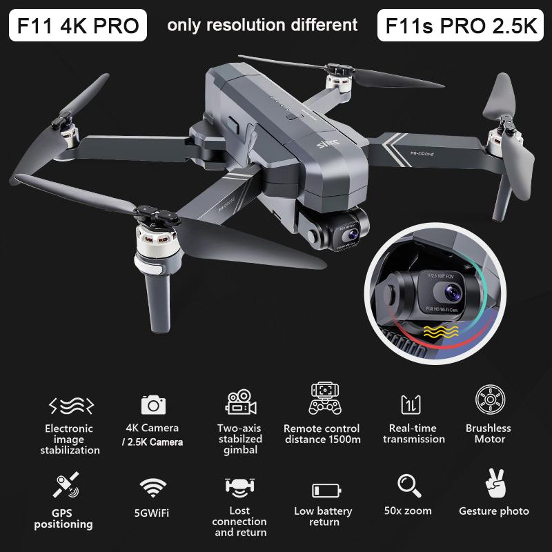 Новый F11S 4K PRO Drone 4K Professional Gimbal Obstacle Avoidance EIS HD 2-осевой Gimbal GPS 5G WiFi 3KM RC Distance FPV Drone Brushless Quadcopter Toy