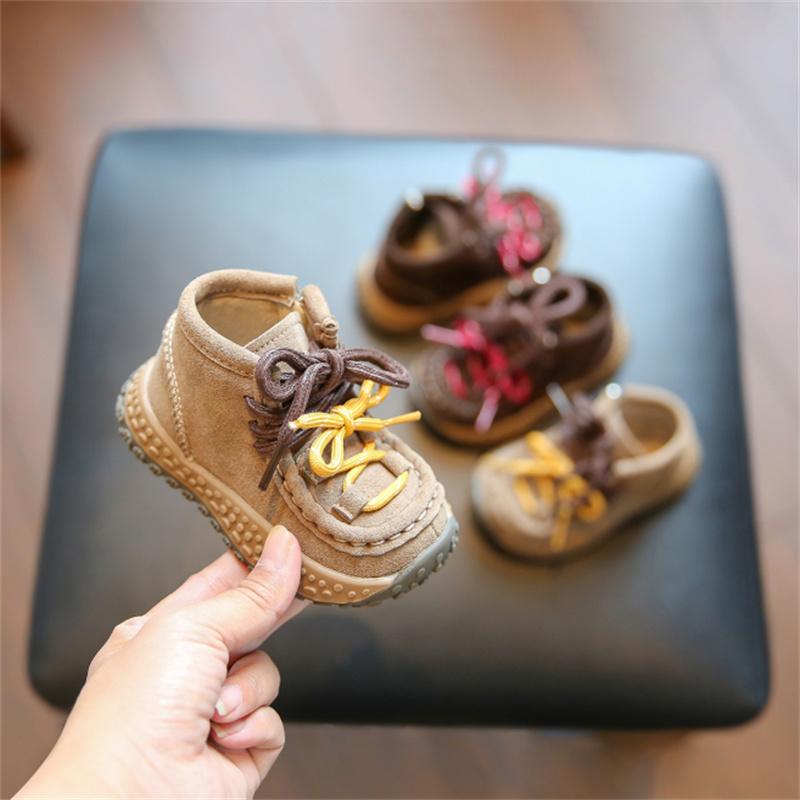 Winter Baby Boots For Boys Leather Colorful Shoes Lace Little Kids Shoes Short Fur Warm Cotton Toddler Children Boots