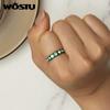 WOSTU 925 Sterling Silver Diamond Pattern Green Oil Dripping Ring for Women Band Original Design Jewelry