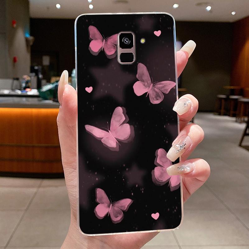 Case For Samsung Galaxy A8+ (A8 Plus) SM-A730F / A8 (2018) SM-A530F Clear Luxury Butterfly Flower Soft TPU Silicone Phone Case