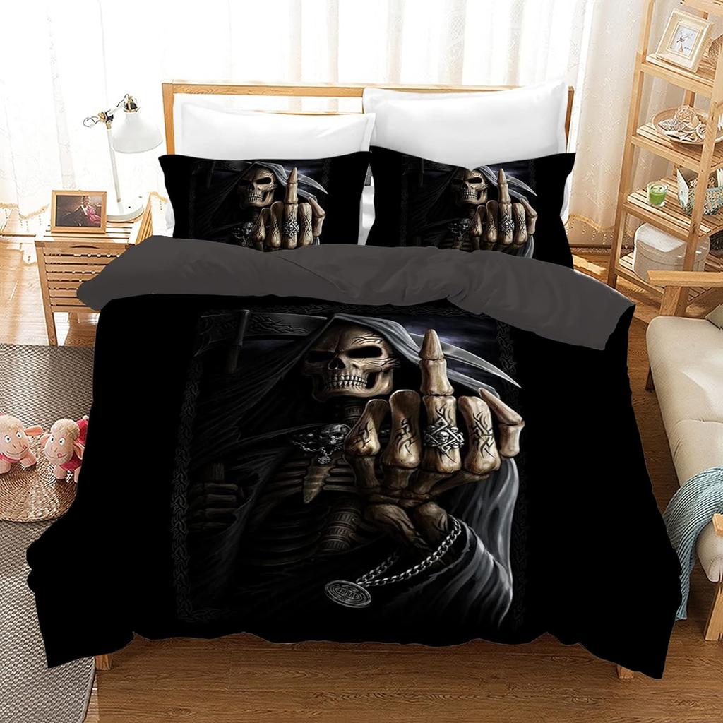 3D Printed Fashionable Boutique Skull and Rose Super Soft Ultra-fine Fiber Bed Sheet Set, Children and Adults Full-size with Zip