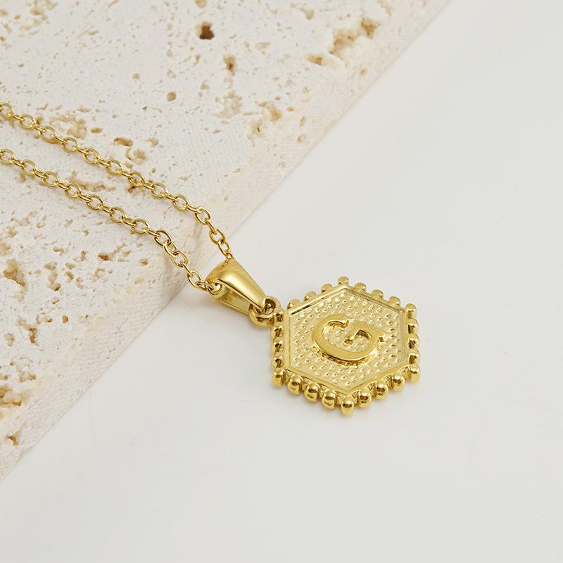 New Fashion Titanium Steel Hexagonal Letter Pendant Stainless Steel 26 English Letter Necklace Female