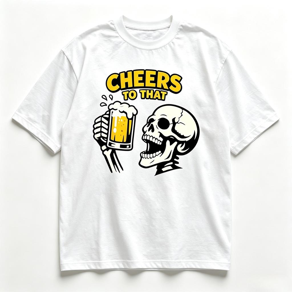 Male Casual Crew Neck Tee Modal Lightweight Material Cheers To That Skeleton Beer Mug Letter Graphic Print Unisex Street Tshirt