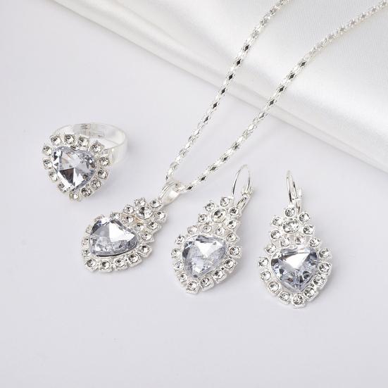 Комплект украшений в форме сердца для женщин, блестящие ожерелье в форме сердца со стразами, серьги, кольца, свадебные украшения, аксессуары