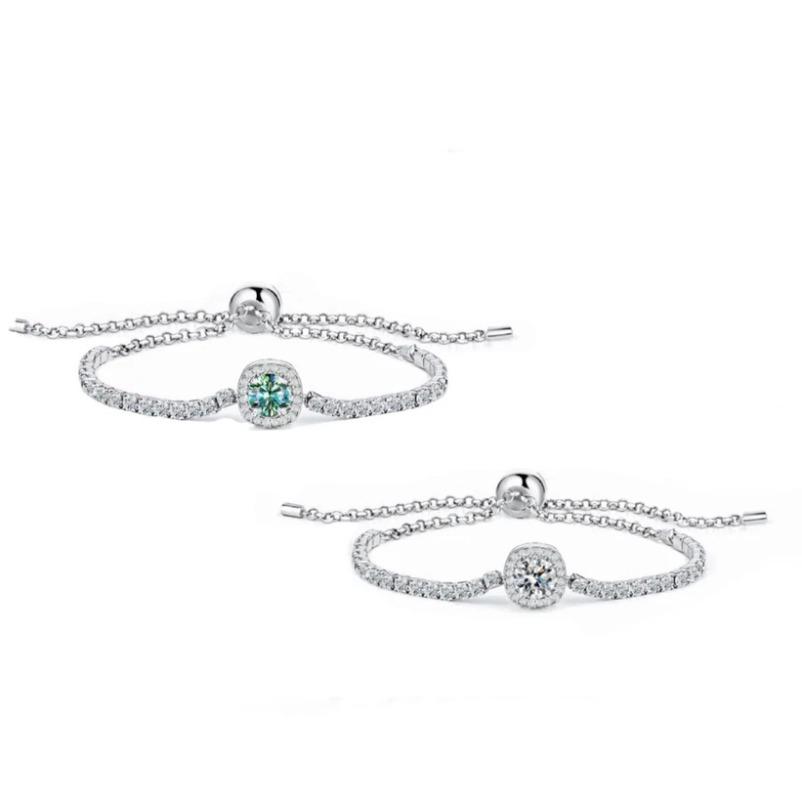 S925 Sterling Silver Moissanite Bracelet for Women, Starry Square Bag, One Carat Moissanite Pull-out Bracelet