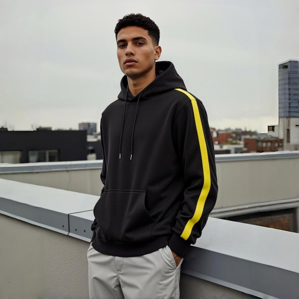 Casual Hoodie with Side Stripe Decoration - Adjustable Drawstring, Kangaroo Pocket, Soft Fabric, Suitable for Daily Urban Casual Wear