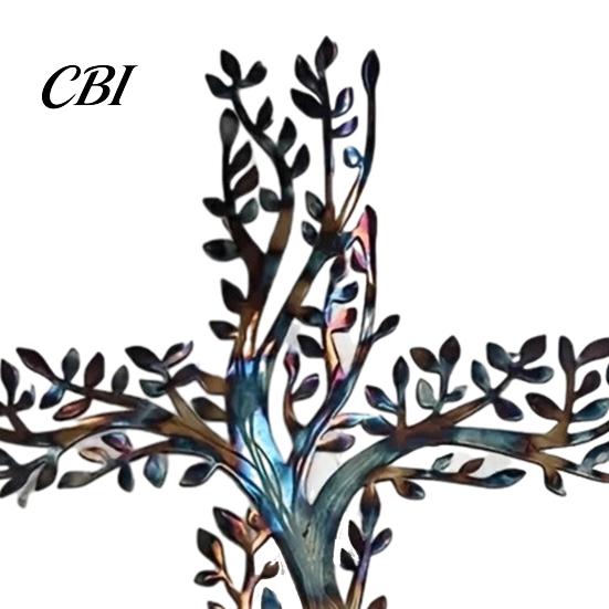 Gradient Color Metal Art Cross Wall Art, Tree of Life Hanging Crosses Of Decor Decor, for Garden Living Room Bedroom