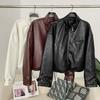 OFTBUY Women Vintage Loose Pu Faux Leather Short Jacket with Belt Motorcycle Jacket Female Zipper Retro Moto Biker Coat Outwear Tops