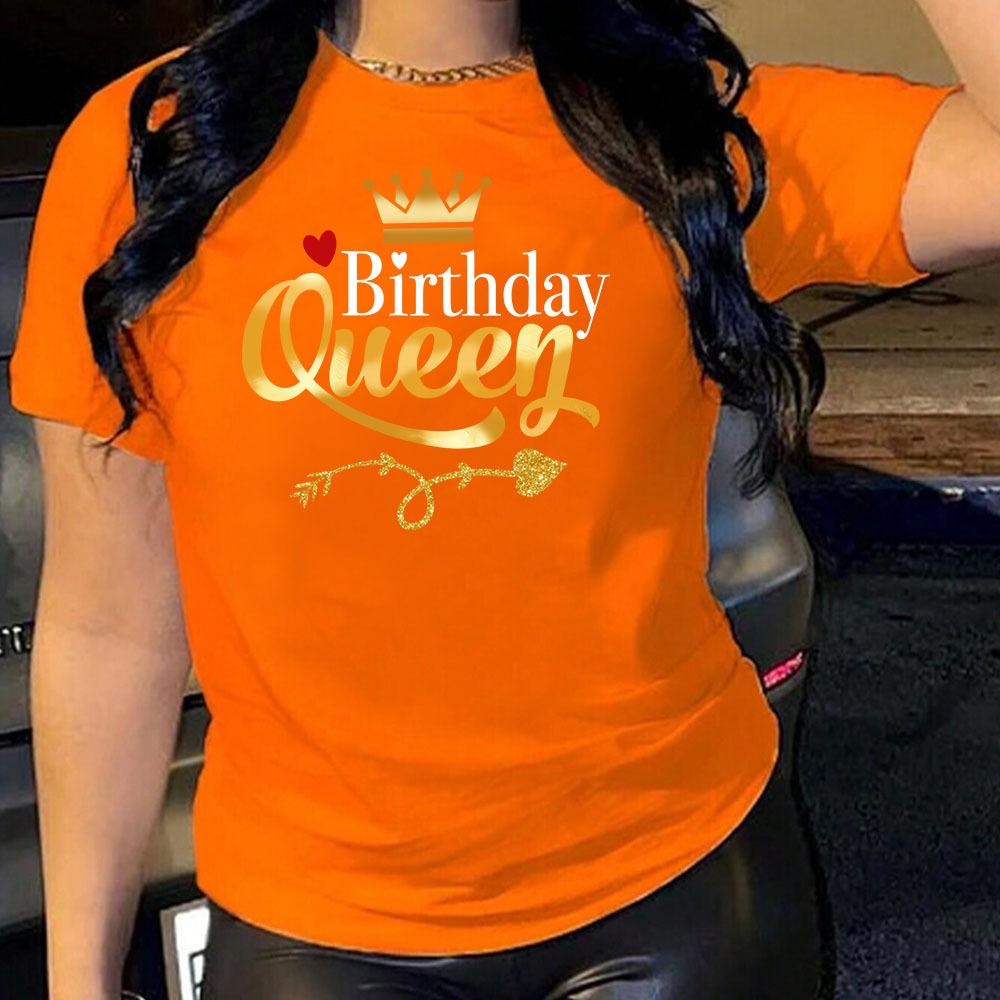 Queen Birthday Pattern Cotton T-Shirt Short Sleeve Round Neck Women 2d Print Tops