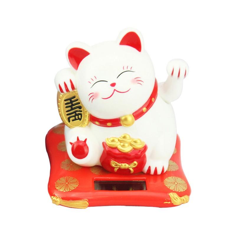 Chinese Lucky Cat Solar Powered Welcoming Fortune Cat Lucky For Home Office Car Ornament Hotel Restaurant Decor Beckoning Cat