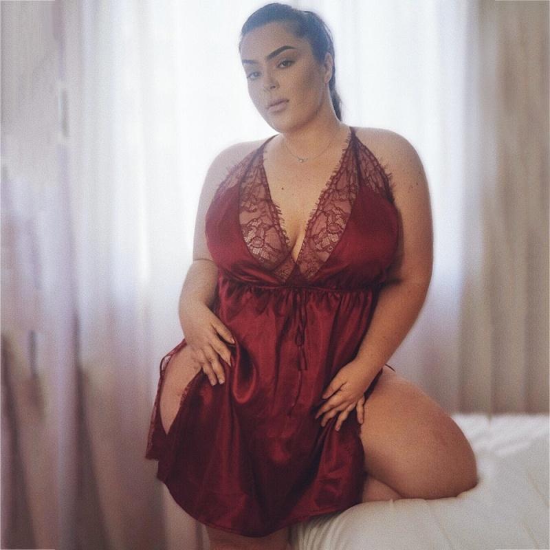 Плюс размер модные женские пижамы с глубоким V-образным вырезом на бретельках ночные рубашки-спагетти кружевное нижнее белье платье