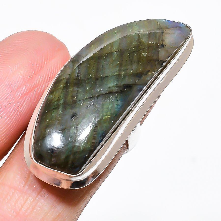 Labradorite Gemstone 925 Sterling Silver Jewelry Ring Size Adjustable KJ-319