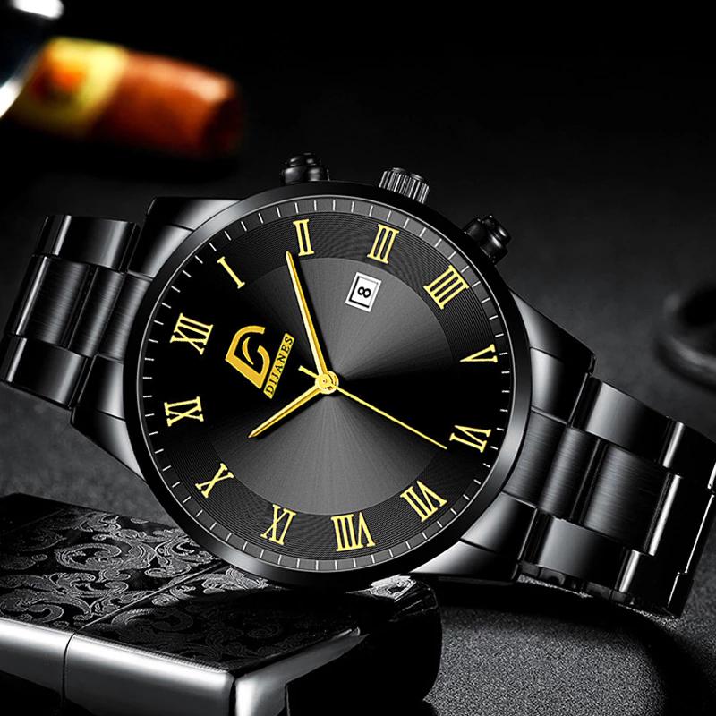Fashion Mens Gold Stainless Steel Watches Men Business Casual Watch Luxury Calendar Quartz Wristwatch
