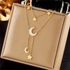 Double Layered Star and Crescent Moon Tassel Pendant Necklace for Women Vintage Bohemian Style Alloy Accessory Versatile for Daily and Party Wear