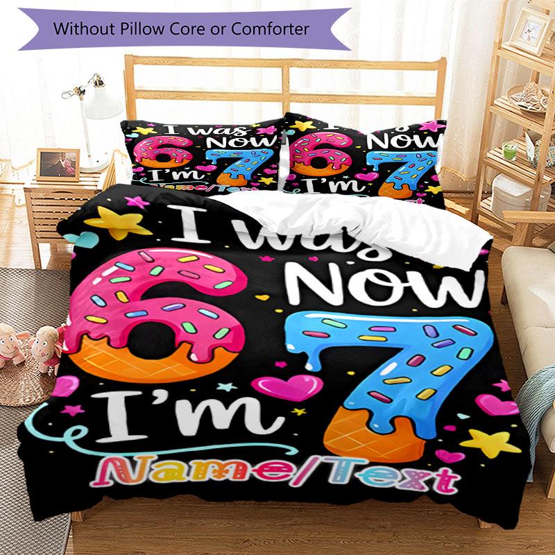 3PC Custom Name Happy 7th Birthday! Bedding Set Printed Bedding Set Duvet Cover Closure Includes 1 Duvet Cover & 93 Pillowcases for Bedroom