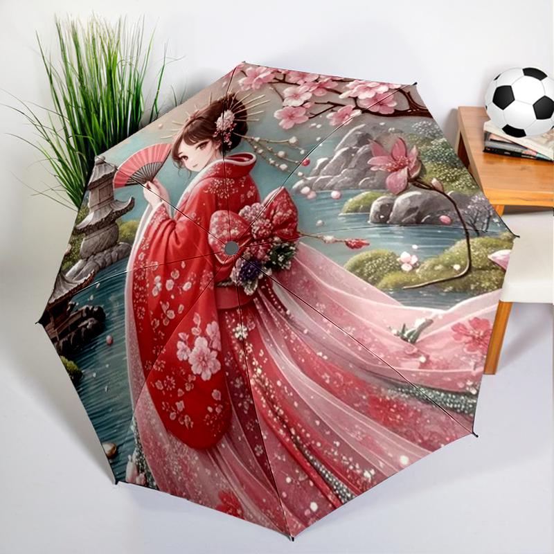 Japanese Sakura Geisha Umbrella Automatic Open/close, Sturdy Iron Frame & 8-Rib Struct, Umbrella for Women & Men, Christmas Gift