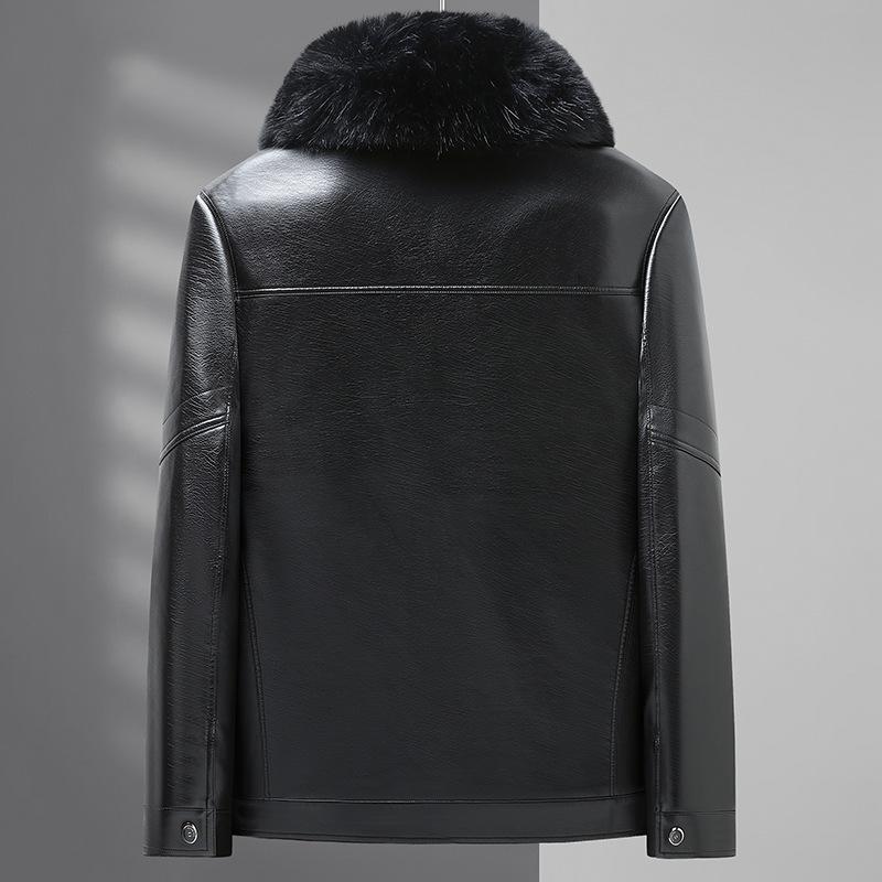 New Leather Jacket Men's Velvet Thickened Men's Fur Integrated Winter Lapel Warm Leather Jacket