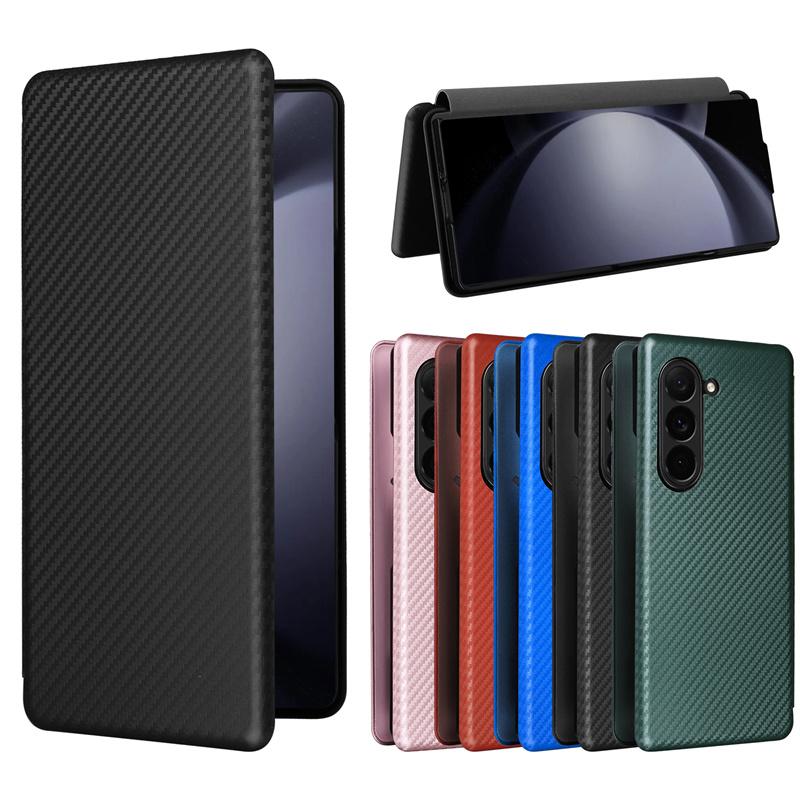Подходит для Samsung Galaxy Z fold6 5G Простой самоклеящийся чехол для телефона из углеродного волокна Чехол-кошелек с магнитной застежкой для Galaxy Z fold 6