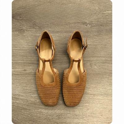 Ретро Обувь Плетеные Сандалии Женские На Толстом Каблуке Шлепанцы Одинарная Обувь