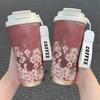 17.92oz cherry blossom insulated cup, leak-proof with straw, portable for hot and cold drinks.