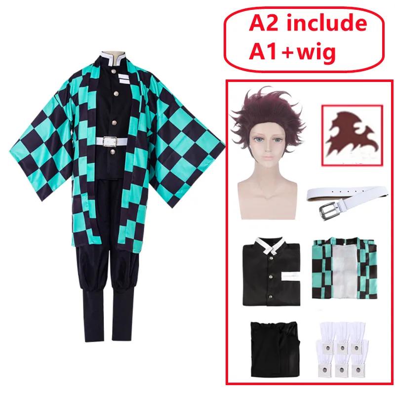 Аниме Тандзиро Камадо Косплей Истребители Демонов Kimetsu no Yaiba Косплей Костюм Парик Маска Кимоно Плащ Хэллоуин Униформа Взрослые Дети