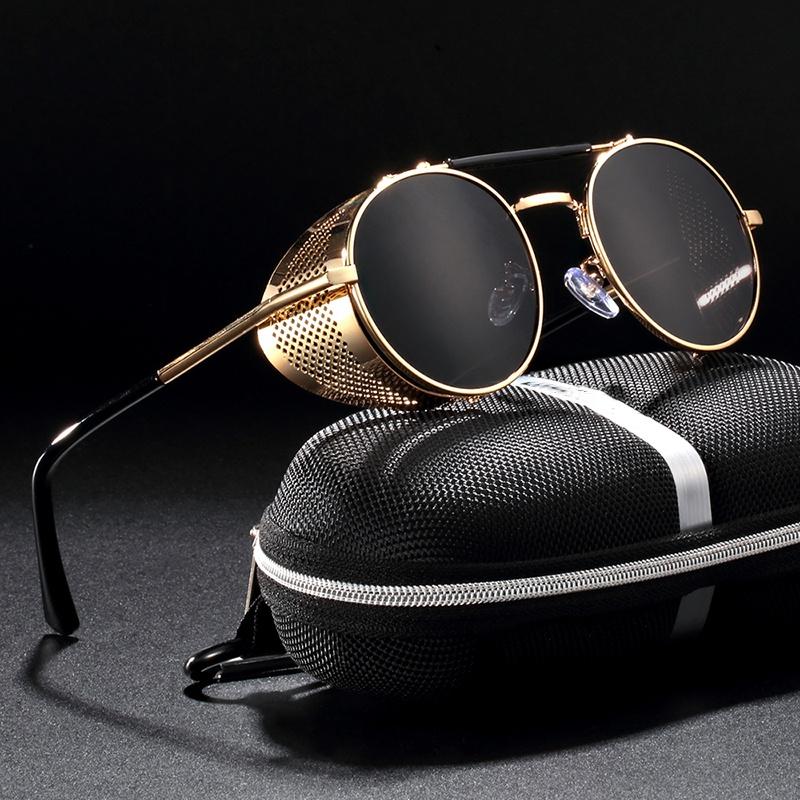 1 Pcs Gothic Steampunk Sunglasses Polarized Mens Womens Brand Designer Vintage Round Metal Frames