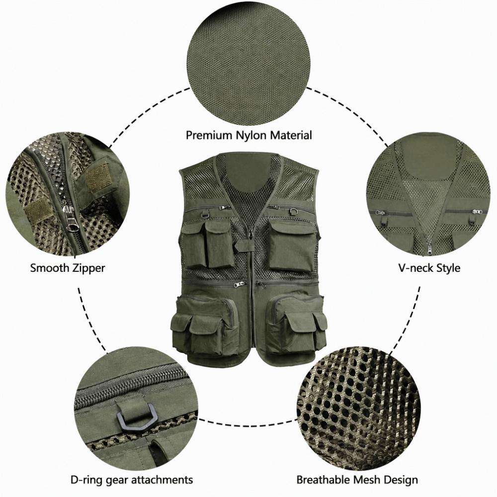 Breathable Mesh Travel Vest with 16 Pockets Summer Vest Durable Outdoor Vest Travel