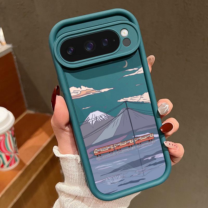 Матовый противоударный чехол для телефона с рисунком мультяшных гор для Google Pixel 9 Pro XL 8 Pro 8A, защита объектива, мягкий бампер из ТПУ