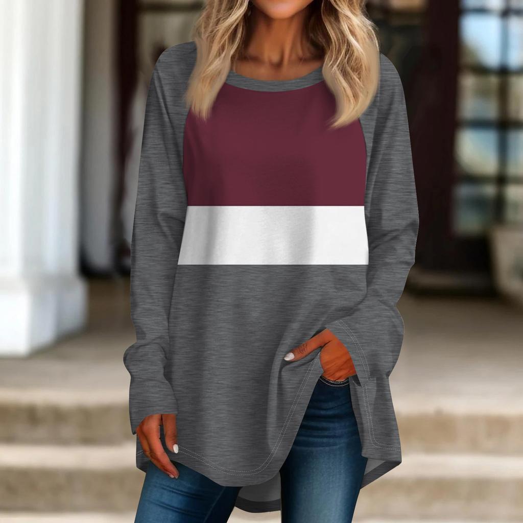 Женская негабаритная полосатая рубашка с длинными рукавами и круглым вырезом, полосатая футболка, верхний пуловер