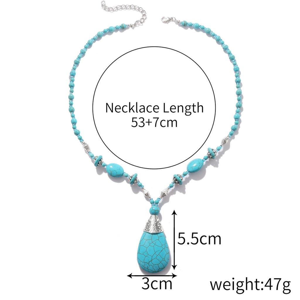 Necklace for Women Natural Turquoise Beaded Jewelry Niche Design Sense Double Teardrop Pendant Turquoise Necklace Beautiful Elegant Necklace for Her