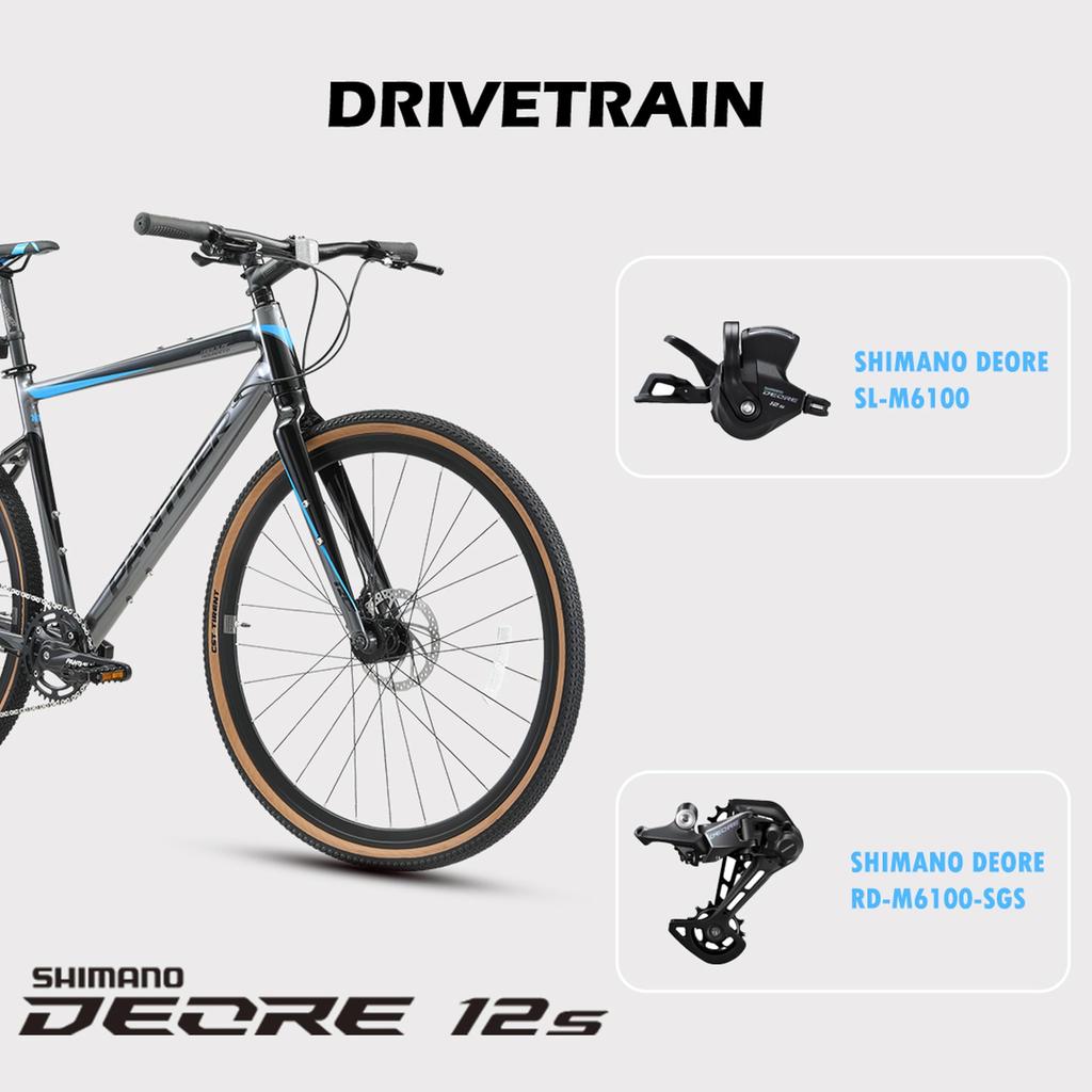 Велосипед для велокросса PANTHER Серия HADES Нетипичная рама SHIMANO DEORE Покрышки для гравия 40C Система быстрого крепления переднего и заднего колеса Плоская ручка Самая