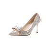 Shiny Sequins High Heels Pumps Women 2024 New Crystal Bowtie Thin Heeled Wedding Party Shoes Woman Luxury Pointed Toe Red Pumps
