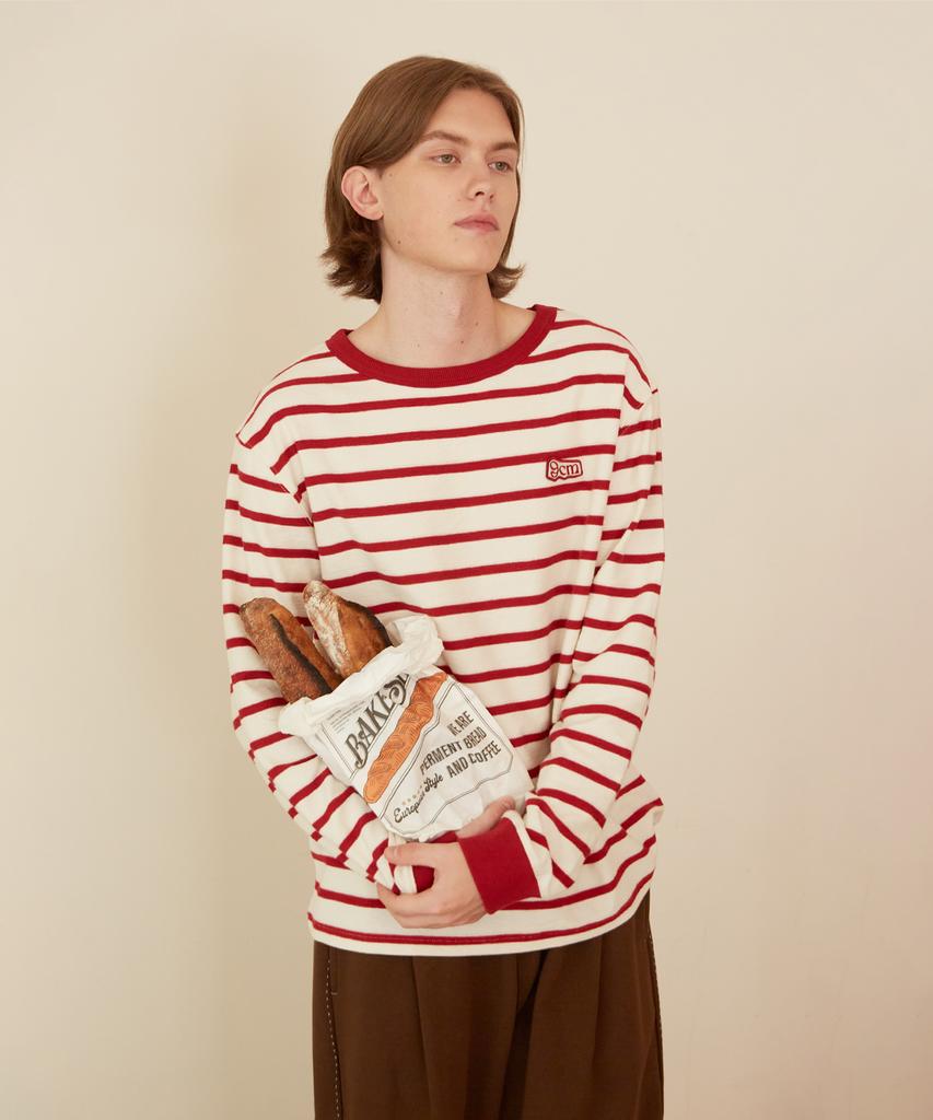DIVINE DISTANCE Striped Wappen Long Sleeve [Red]