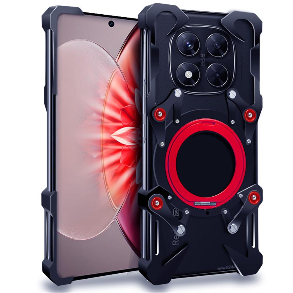 For Xiaomi Redmi Note 14 Pro 4G/5G/Note 14 Pro+ 5G Bumper Case Kickstand Aluminum Alloy Magnetic Phone Cover with Wrist Strap