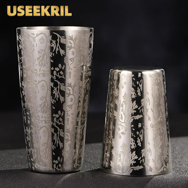 Барный шейкер для коктейлей Бостонский шейкер Нержавеющая сталь Шейкер с гравировкой Барный аксессуар Инструменты бармена Для дома и бара